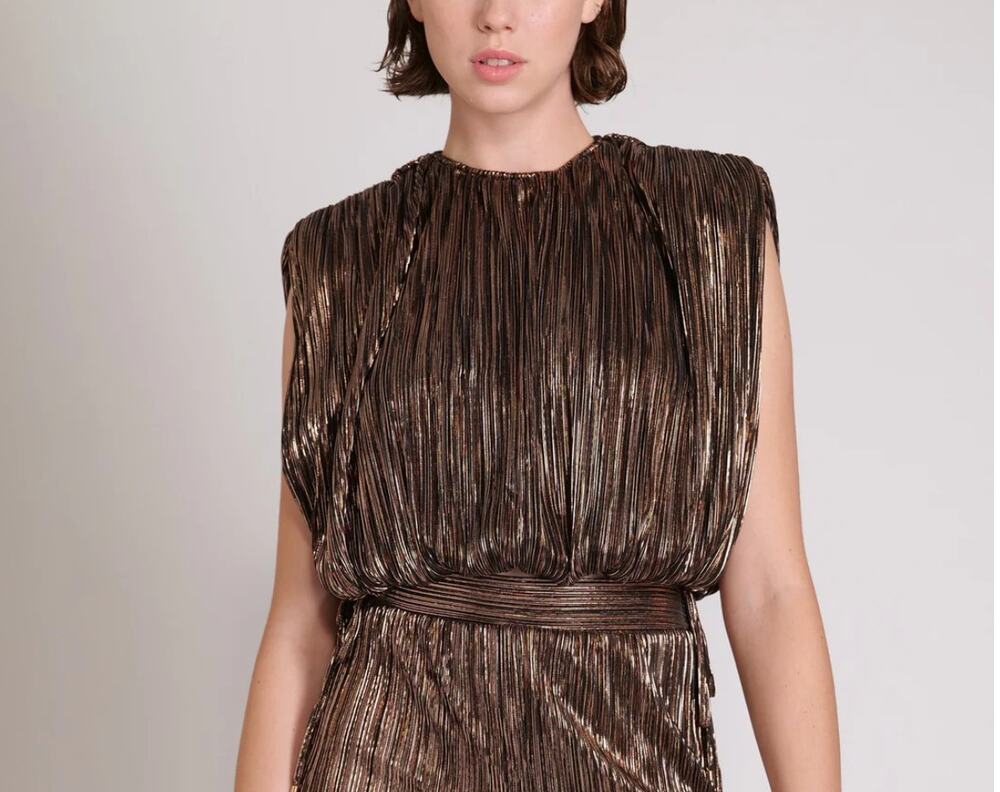 SABINA MUSAYEV NWT North Brown Metallic Padded Shoulder Top // M